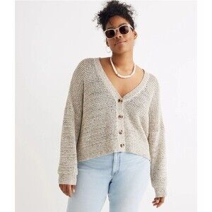 Madewell Sweater XS Marled Hartley Crop Cardigan Breezy Boxy Open Knit Stitch